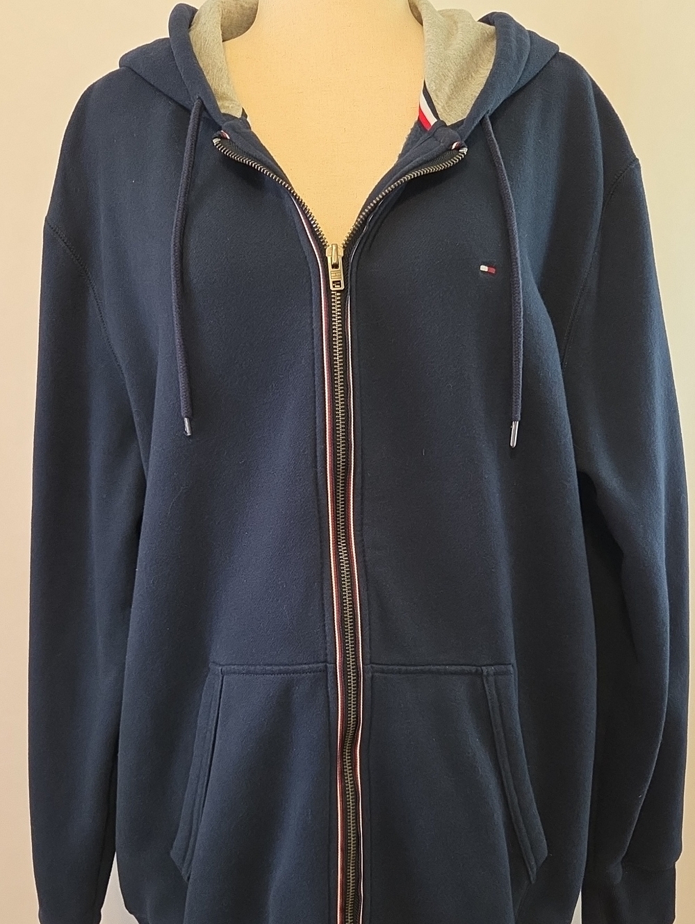 Tommy Hilfiger Men's Navy Hooded Zip Sweatshirt with Grey Hood XXL